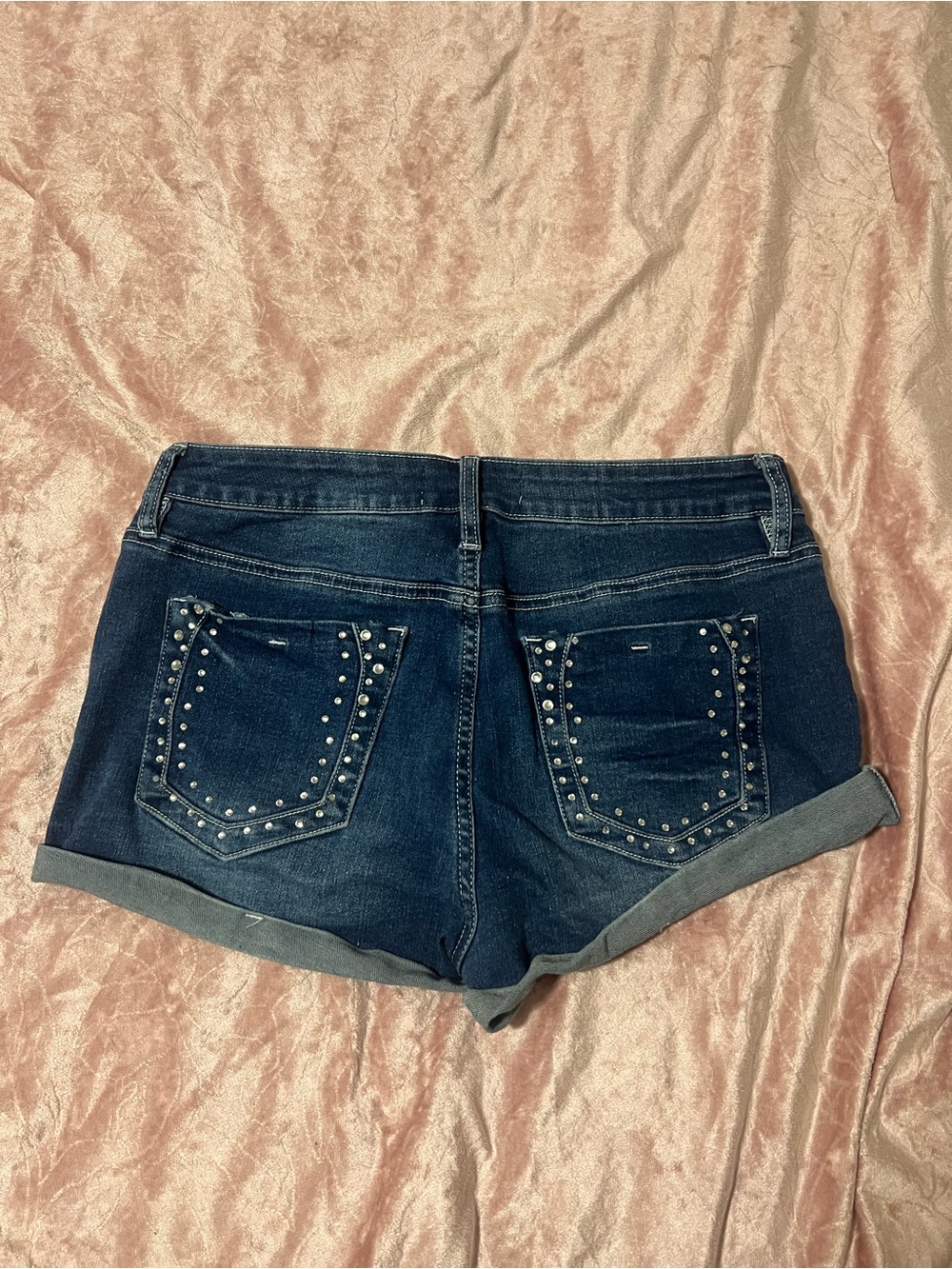 Dark Wash Studded Denim Micro Shorts - Women